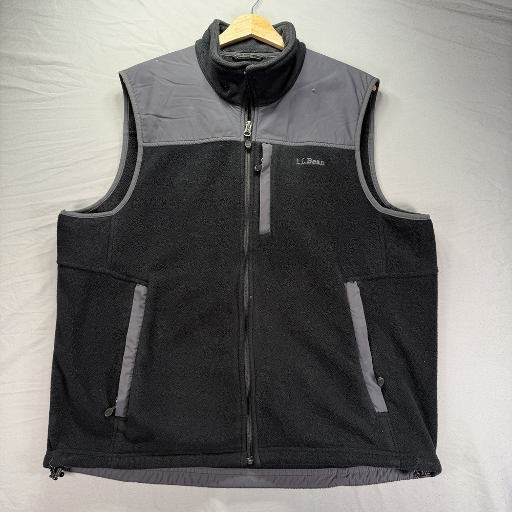 LL Bean Vest Mens Large Black Full Zip Fleece Windbreaker Hiking Gorpcore Dad